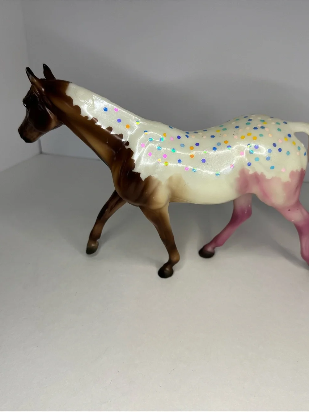 Decorative Pinto Horse Figurine in Brown, Cream & Pink